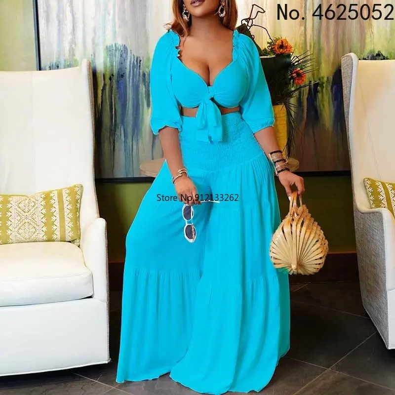 

Oversized 2 Pieces Pants Sets Crop Tops & Wide Leg Pant Loose Fashion Off the Shoulder High Street Wear Outfit Matching Sets Hot