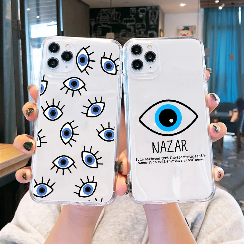 

GYKZ Lucky Eye Blue Evil Eye Print Clear Phone Case For iPhone 11 12 13 Pro MAX SE20 XR X XS 7 8 6Plus Soft Silicone Back Cover