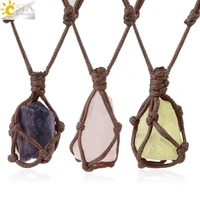 csja healing crystals necklace stone gem natural stone pendant rope wrap necklace for women amethysts rose crystal quartzs g317