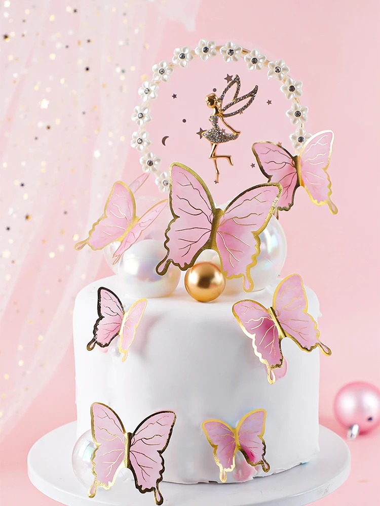 

Baking Cake Decoration Phnom Penh Butterfly Beautiful Flower Fairy Plug-in Birthday Party Dessert Table Dress Up Cake Topper