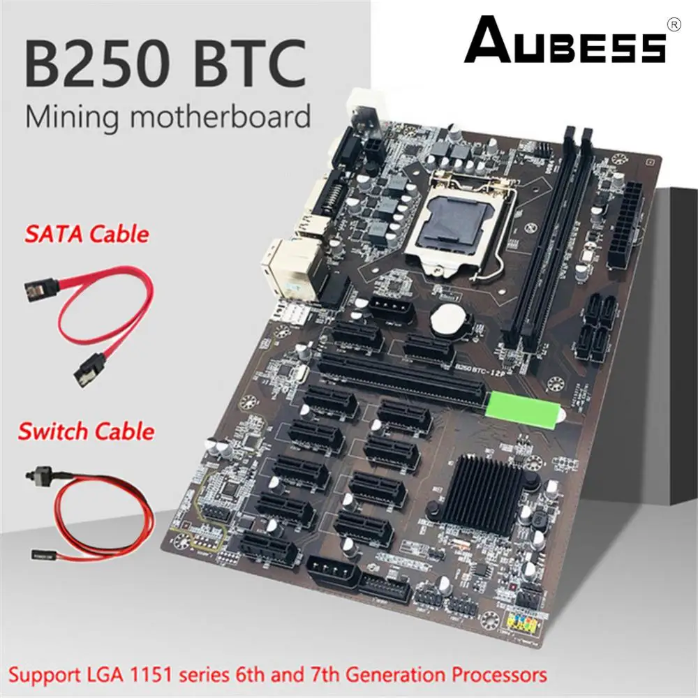 B250 Mining Motherboard PCIe X1 PCI-E X16 LGA 1151 DDR4 SATA MSATA USB 3.0 VGA DVI-I For 12 Graphics Card Bitcoin BTC ETH Miner