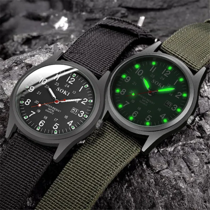 Buy Fashion Mens Watches Luminous Hands Clock Luxury Military Sports Date Quartz Wristwatch Men Casual Nylon Watch relogio masculino on
