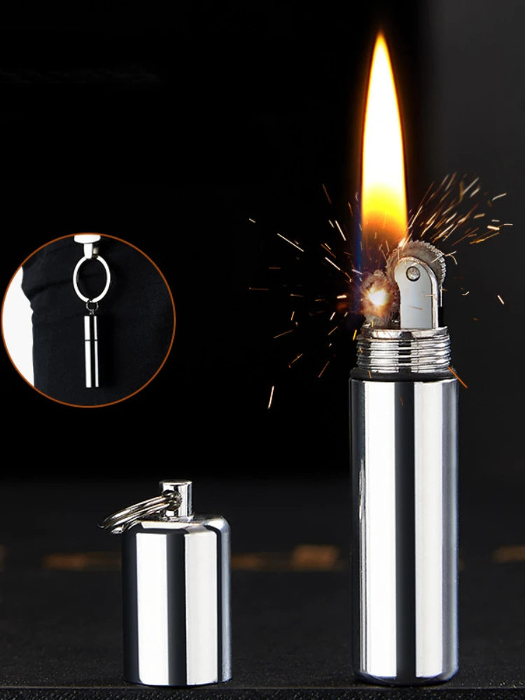 Mini key chain grinding wheel kerosene lighter waterproof pendant flame lighter multi-function convenient igniter