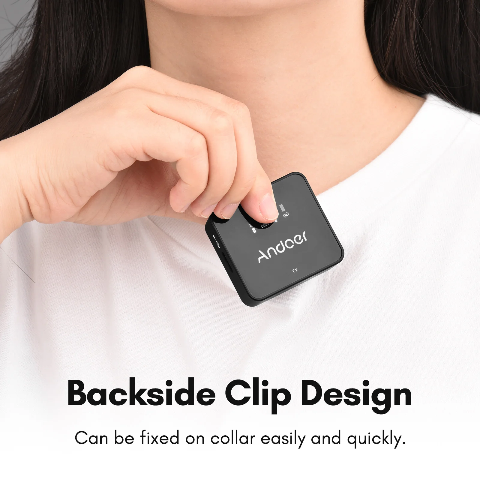 Andoer One-Trigger-Two 2.4G Wireless Microphone System Clip On Microphone 30M Range with  Audio Cable for Smartphone Camera Vlog