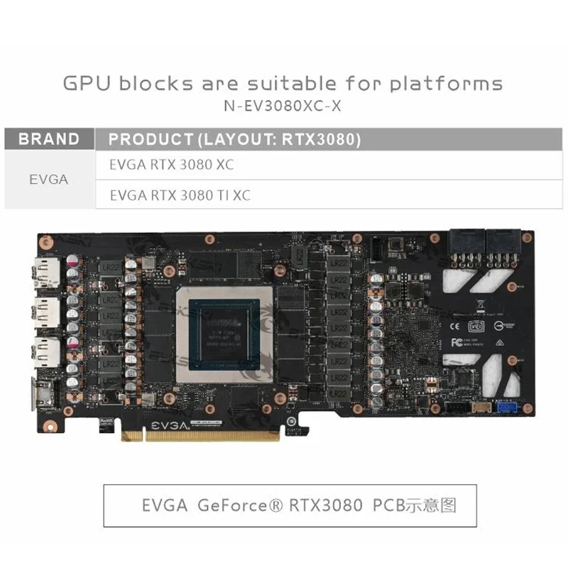 Фото Водяной блок графического процессора Bykski для EVGA RTX 3080 XC, полное покрытие с задней панелью, кулер водяного охлаждения ПК / плотные водные пути N-EV3080XC-X №2