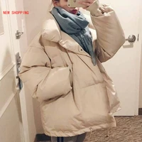 short bread overcoat korean women parkas coat 2021 casual thick warm padded jackets female solid loose outwear snow jacket white