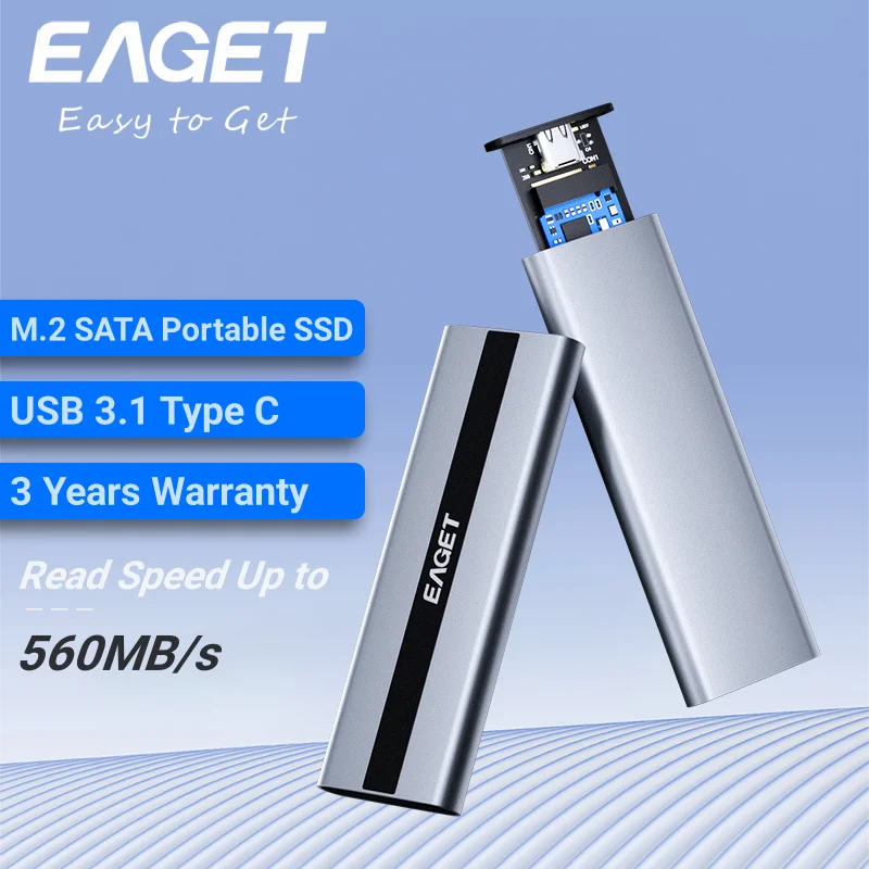 

EAGET External SSD 1tb 2tb Portable SSD 512GB USB 3.2 Type C Hard Drive M.2 SATA Solid State Disk For PS5 Laptop Game Drone