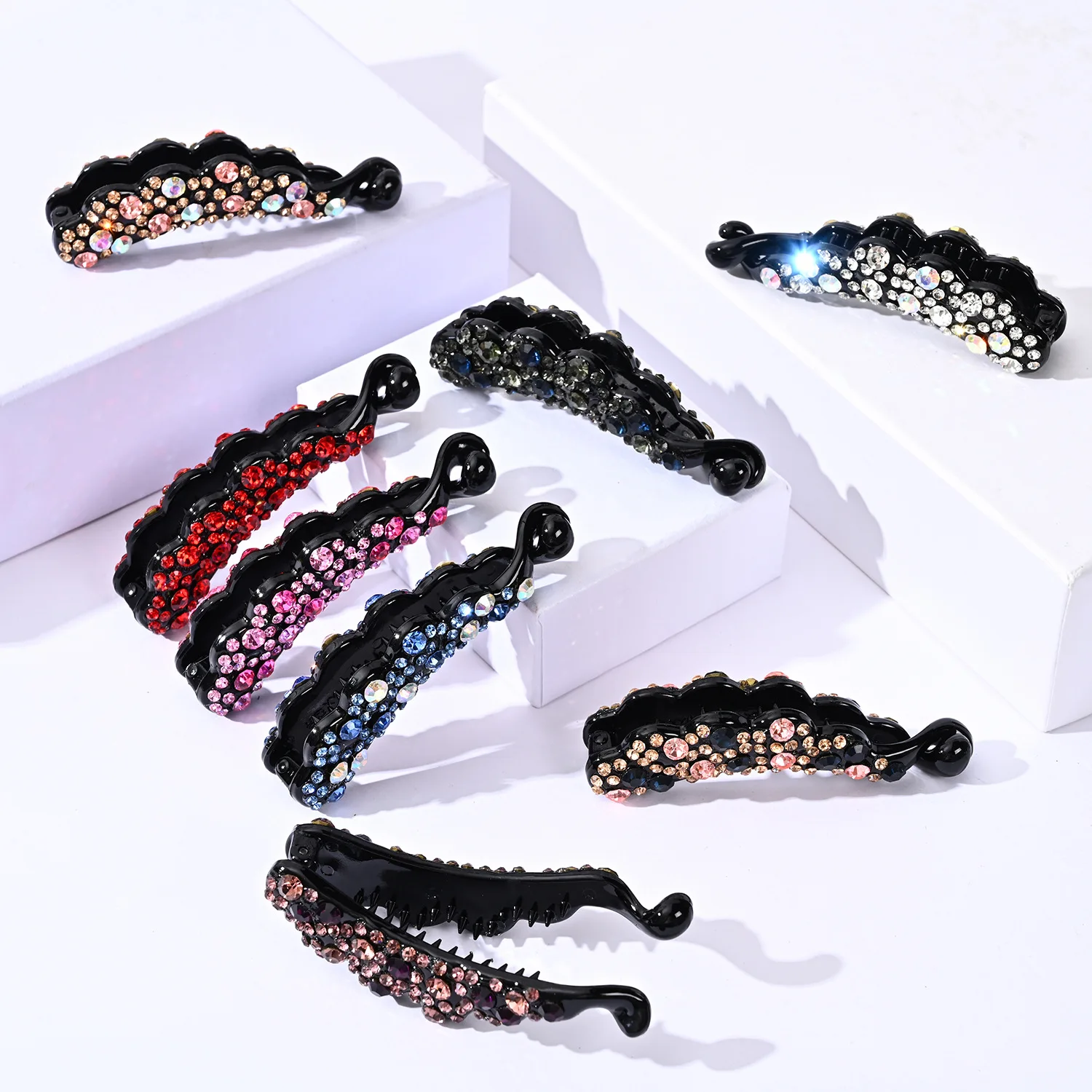 Color Diamond Banana Clip Rhinestone Non-slip Small Ponytail Clip Hair Clip Manufacturers Hair Accessories Hair Clips