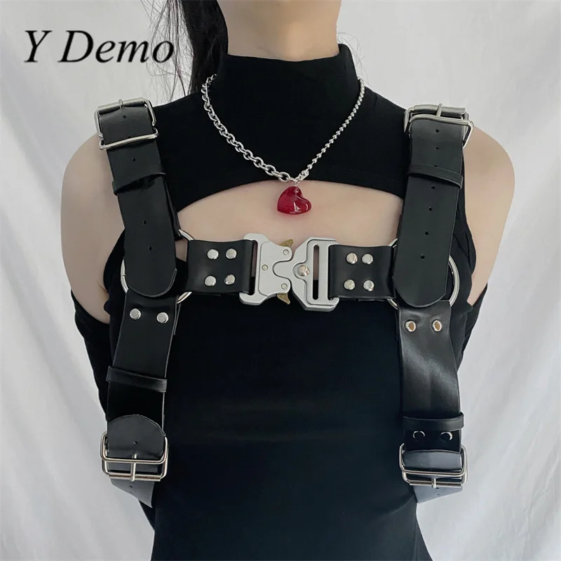 Y Demo Techwear Punk Metal Buckles Women Straps Belt Rock Adjustable Body Harness Female Dress Accessory