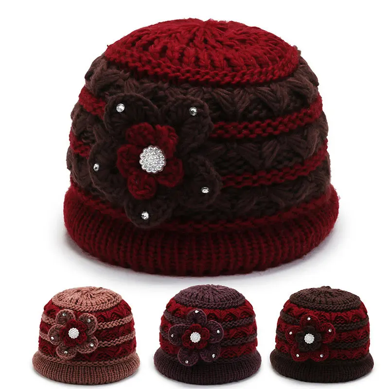 

Old Man Hat Winter Grandma Hat Autumn and Winter Middle-aged Mothers Knitting Wool Thickening Plus Velvet Warm Gift