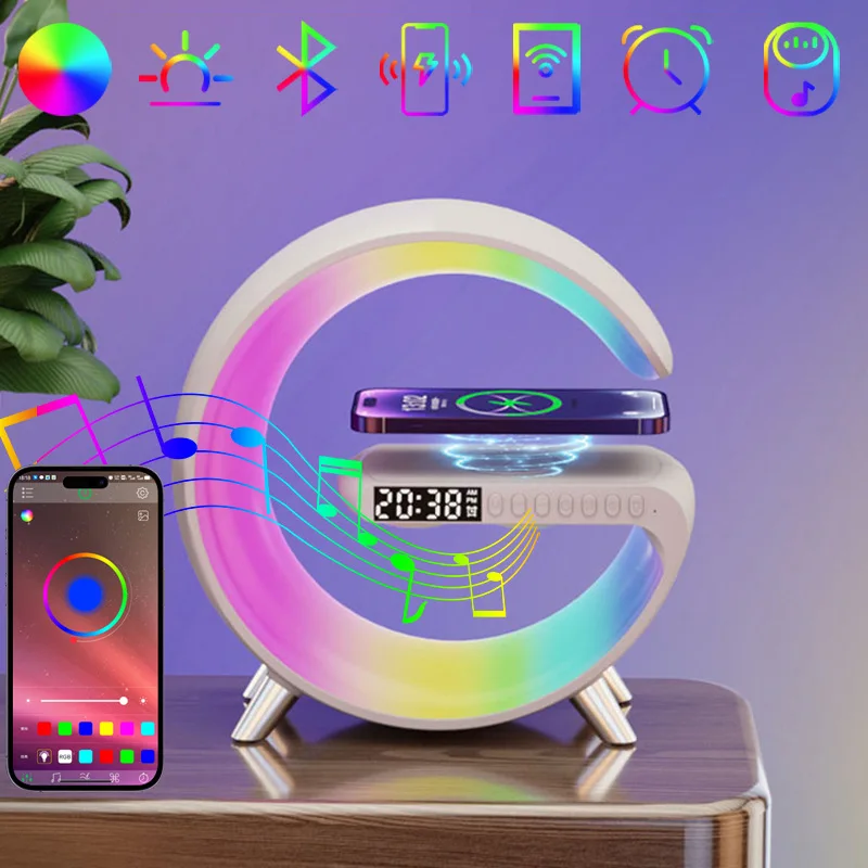 Alarm App Control Rgb Night Light Charging Station For Iphone Samsung
