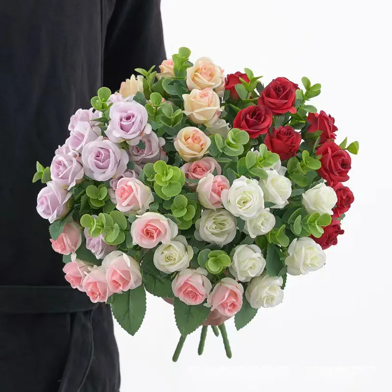

Simulation Flowers 5 Fork Eucalyptus Rose Fake Flowers Wedding Decoration Home Wedding Hand Bouquet Factory Wholesale
