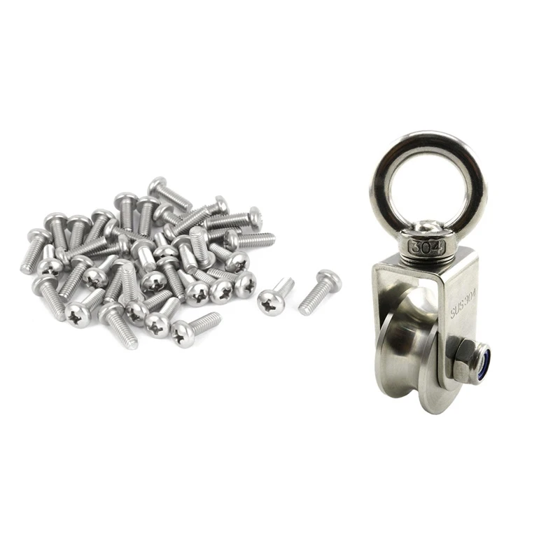 

60 Pcs M2 X 4Mm Phillips Round Head Screws Bolt & 1 Pcs U Type Swivel Pulley
