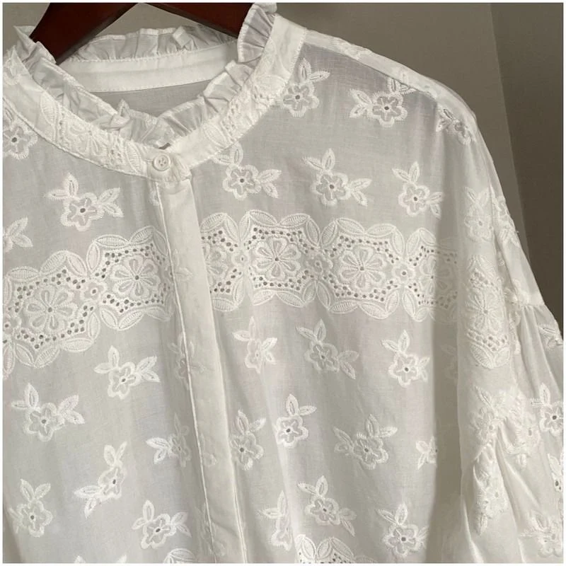 Женская однобортная рубашка из чистого хлопка однотонный кардиган с круглым