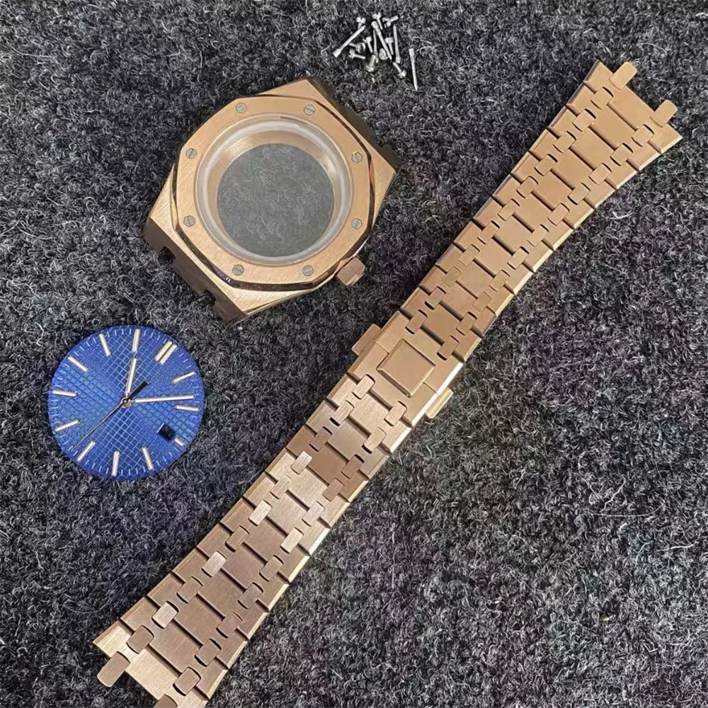 

New AP Case 41mm Stainless Steel Rose Gold Watch Case Shell +Strap+Watch Dial+Hands for NH35/NH36/4R36 Movement Accessories