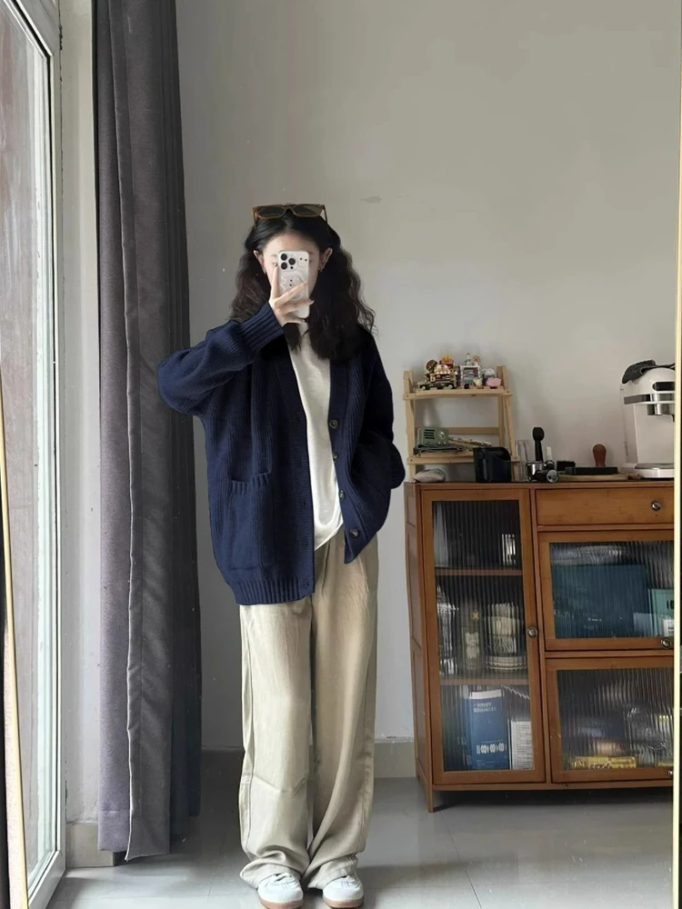 Soft Glutinous Knit cardigan Women clothes Autumn and Winter New Sweater Outerwear Loose Korean Sle V-neck Idle Outdo...