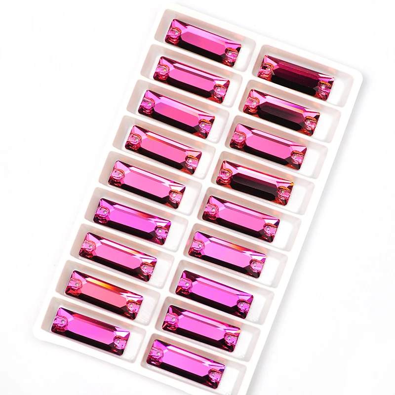 YANRUO 3255 All Sizes Fuchsia Strass Sew On Glass Crystal Flatback Sewing Loose Rhinestone Cosmic Baguette |