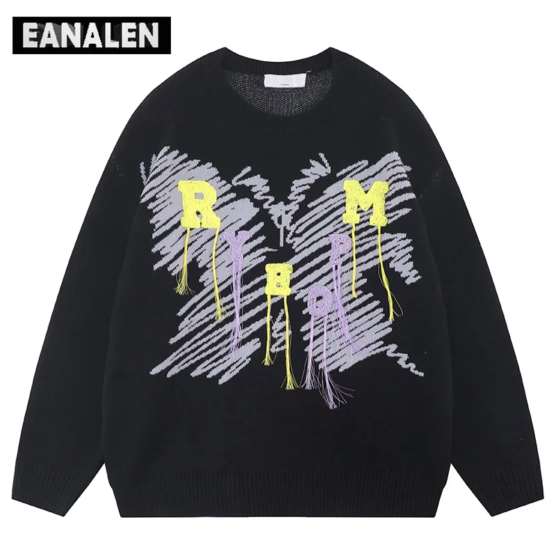 

Harajuku Alphabet Butterfly Jumper Knit Sweater Men's Oversized Pullover Hip Hop Gothic Vintage Grandpa Ugly Sweater Women's