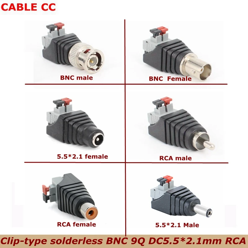 

DC Connector Welding-free Press Type 5.5X2.1mm BNC Q9 Lotus RCA Male And Female Surveillance Camera DC Connector