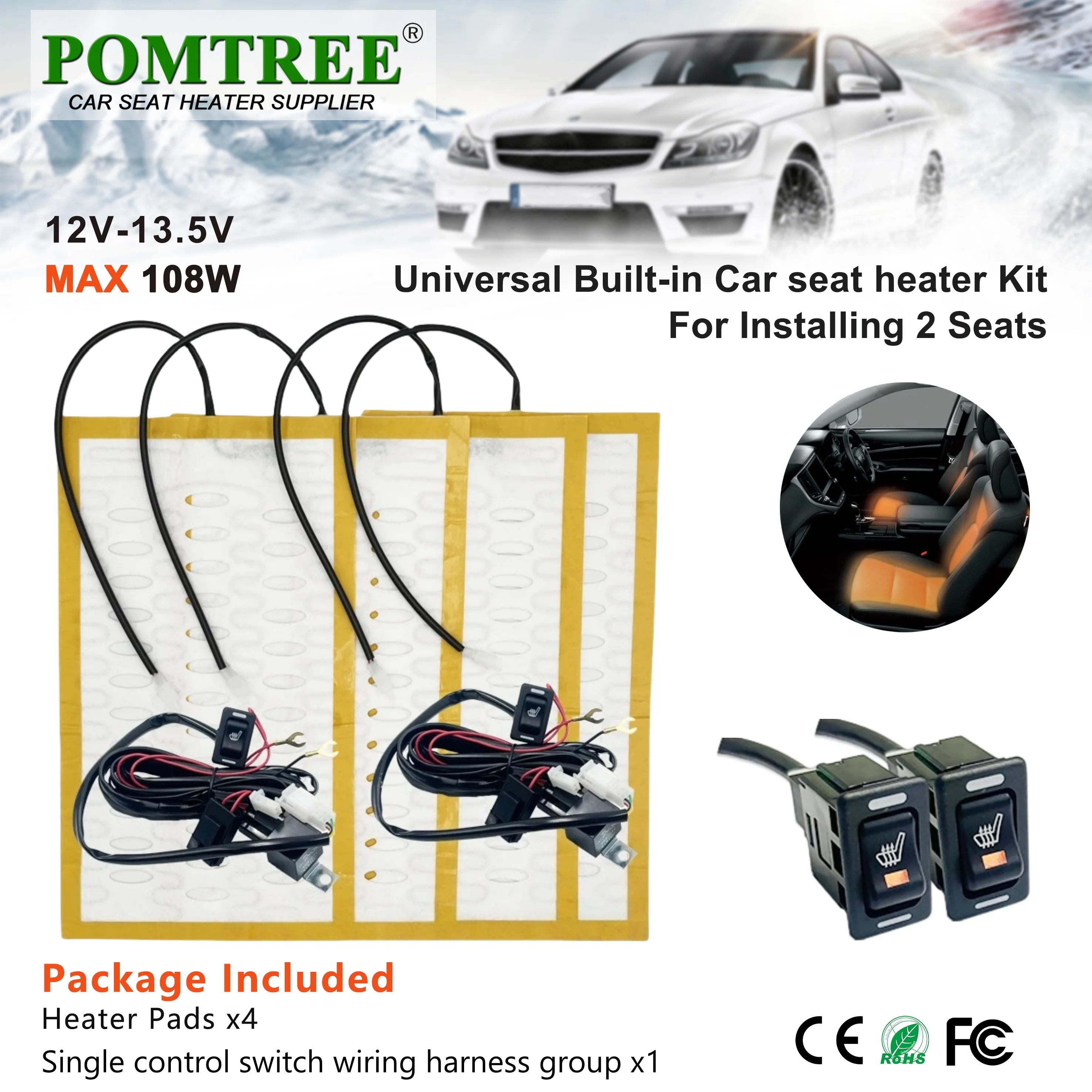 

Универсальный Комплект Для Подогрева Автомобильных Сидений 12В, Макс. 108Вт, С 2-уровневым Переключателем