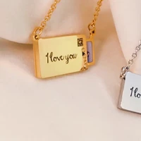 houwu new fashion custom photo 18k gold plated stainless steel love letter pendant envelope necklace