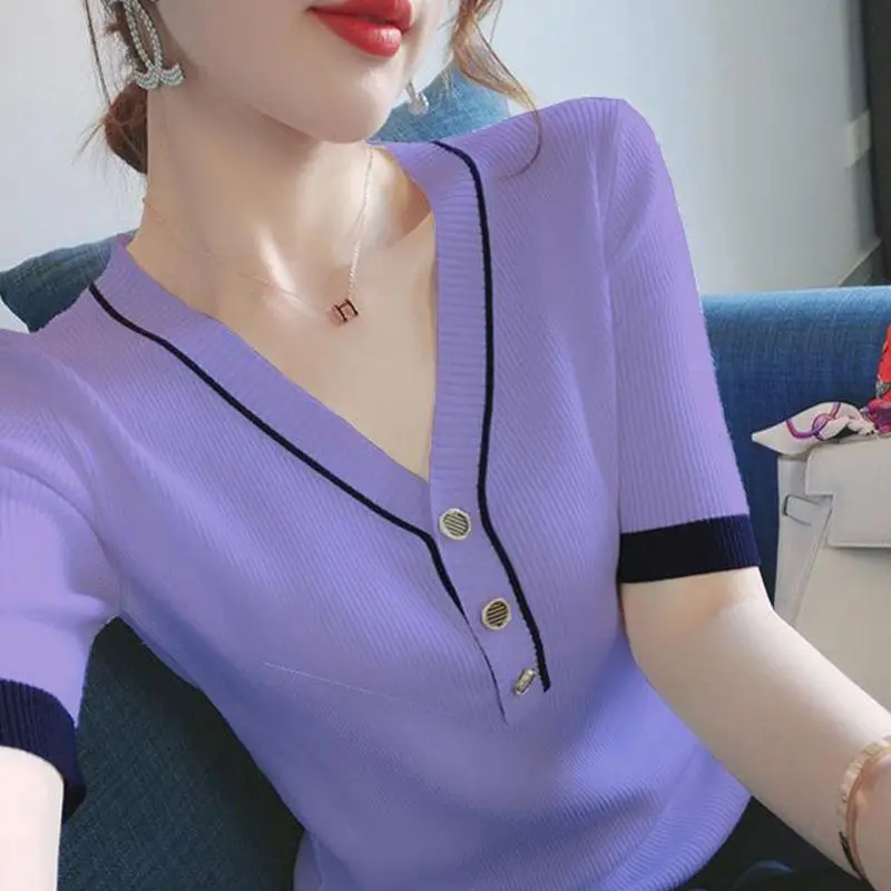 Футболка женская трикотажная с коротким рукавом тонкий облегающий