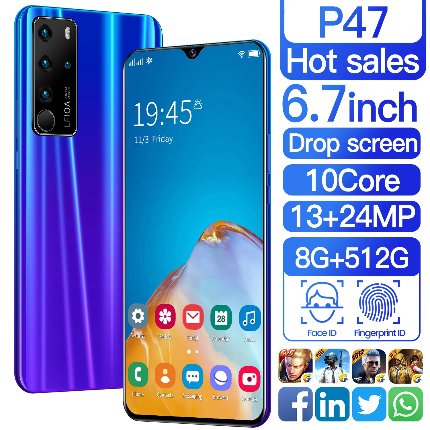 

Global Version Andriod10 Smartphones 16G 512GB 6.7 inch Mobile Phones Celulares 5G Dual Sim Unlocked Smart phone