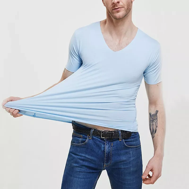 

Summer T-Shirt Short Sleeve Cool Quick Dry Breathable Ice Silk Seamless Tops Casual Solid Color Elastic Tee Shirts M-5XL