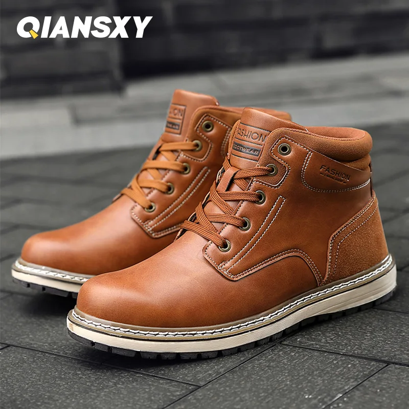 

Мужские зимние ботинки, походные кожаные ботинки до щиколотки, повседневная обувь с вулканизированной подошвой, модная мужская обувь для о...