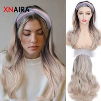 synthetic headband wigs black brown ombre blonde womens long wave wig with hair band machine made heat resistant wig