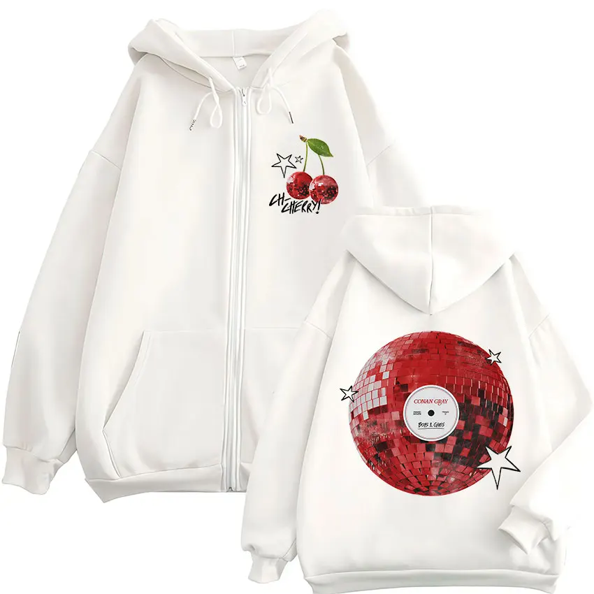 Фото Conan Gray Cherryi Tour 2025 Zipper Hoodie Men Women Casual Harajuku Coats Jacket Sweatshirt Retro Oversized Fleece Zip Up Hoody №2