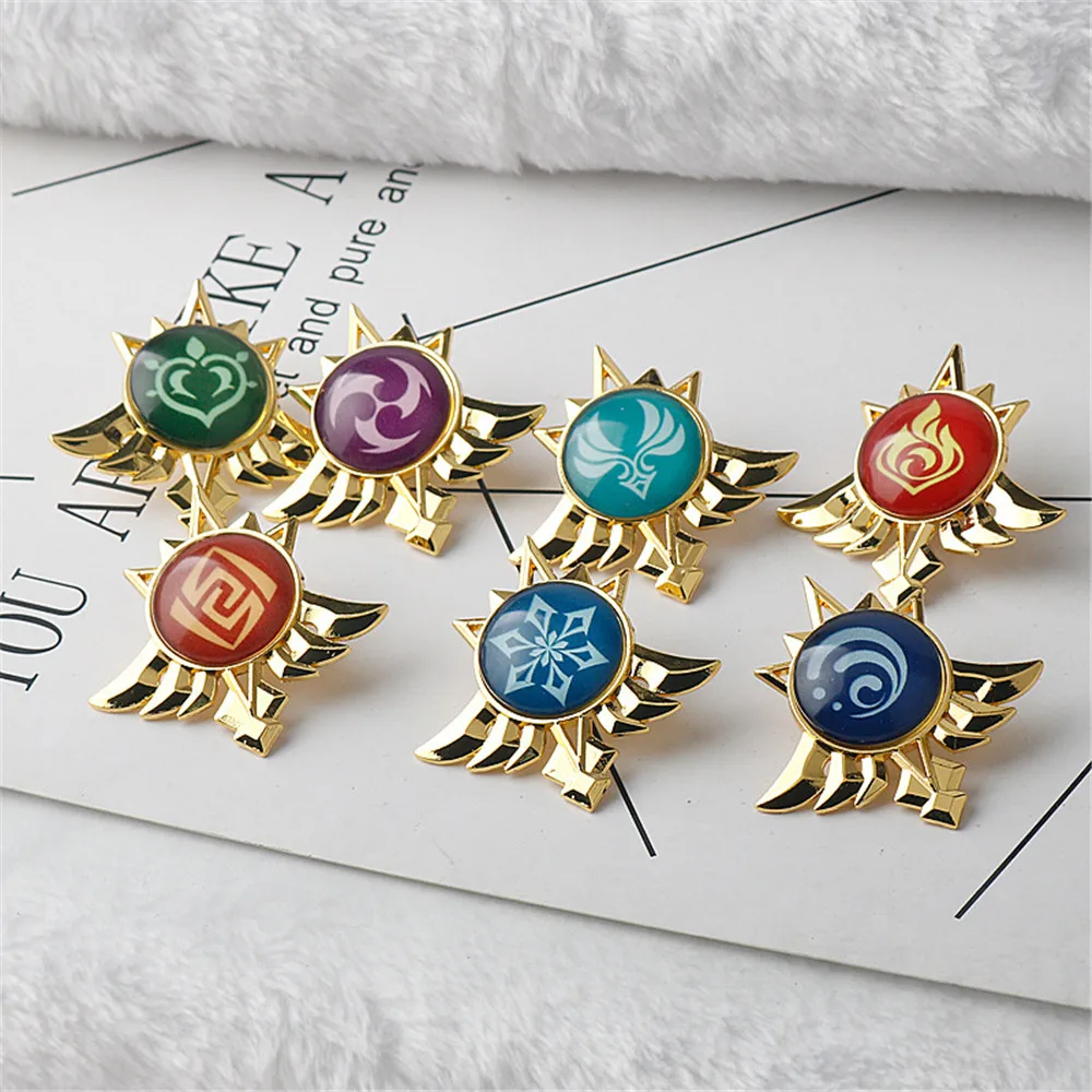 

Game Genshin Impact Eyes Of God Mondstadt Pins Brooches Luminous 7 Element Kawaii Cosplay Badges Jewelry Figure Gift