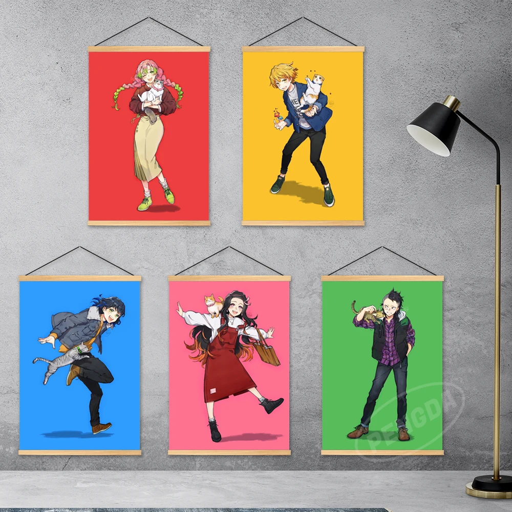 

Canvas Wooden Hanging Anime Prints Modular Demon Slayer Wall Art Kamado Nezuko Pictures Painting Poster Home Kawaii Room Decor