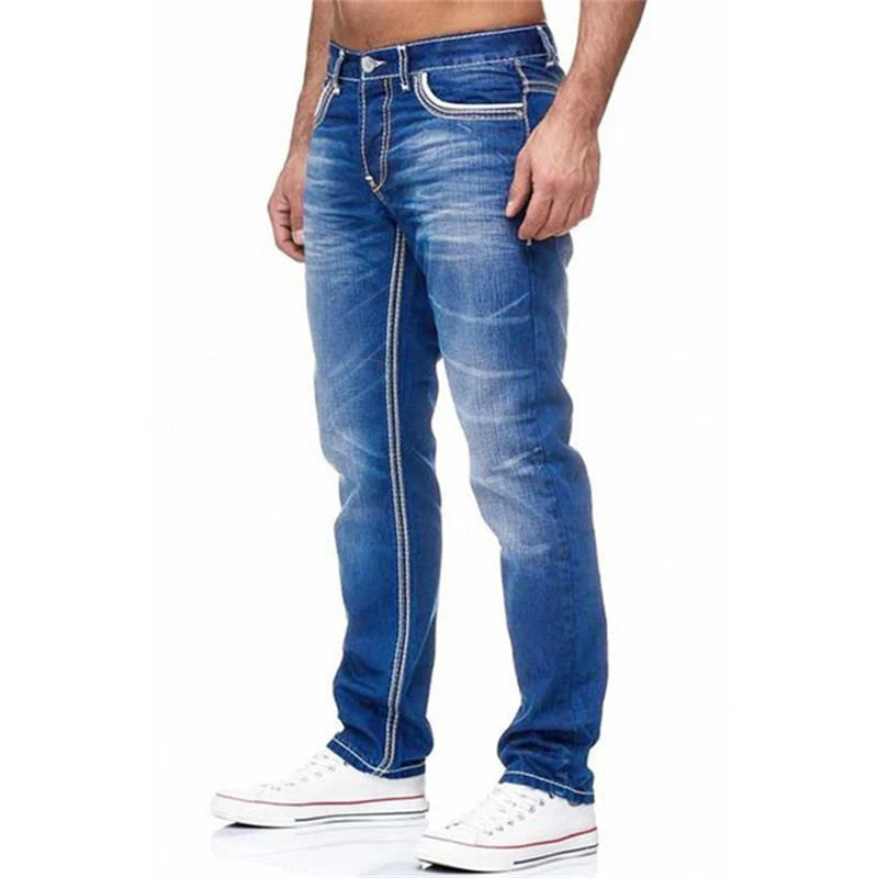 2023 Fashion Classical Straight Jeans Stretchy Slim Casual Denim Trousers Mens Designer Clothes Streetwear Jeans Men Black Blue