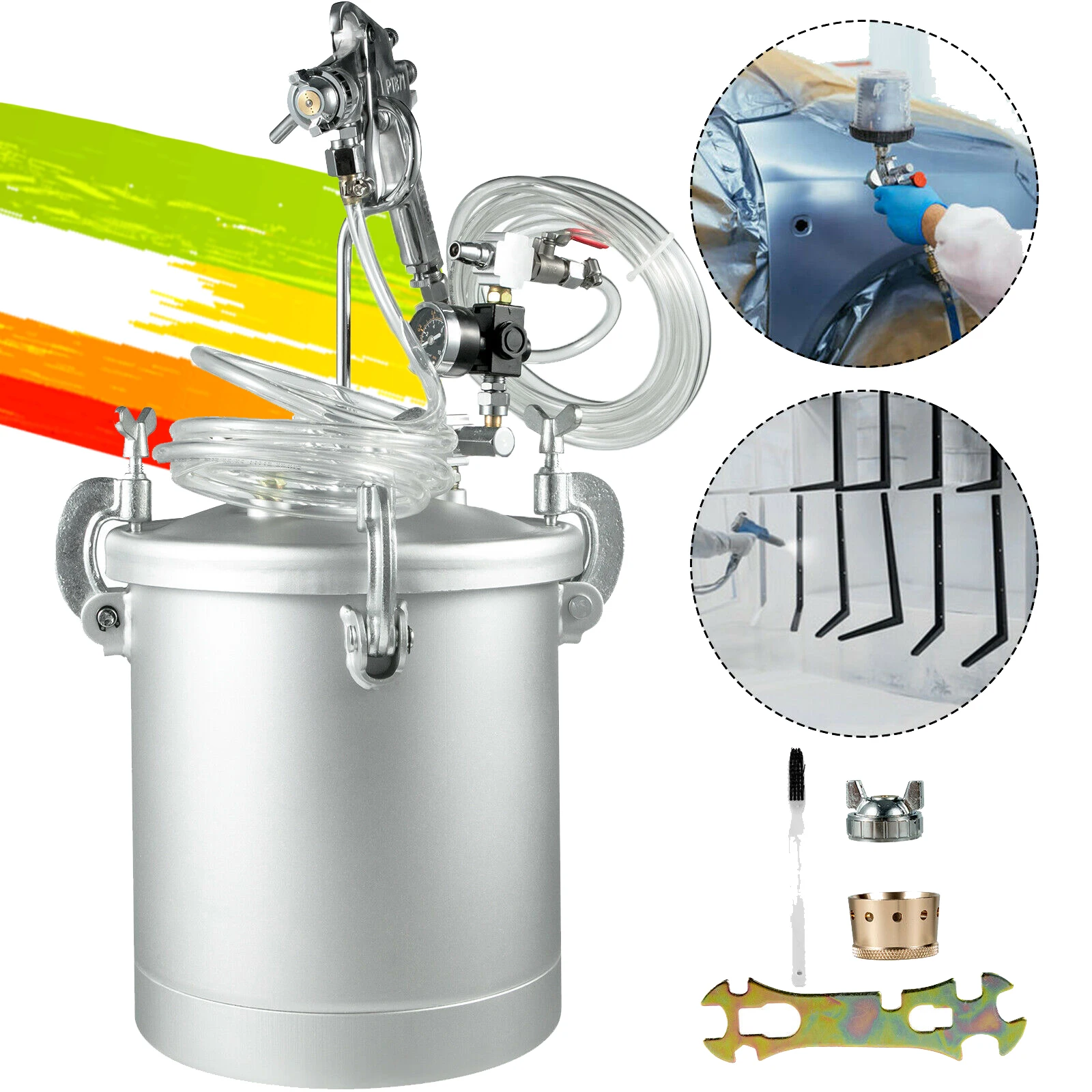 2 1/2 Gallon Pressure Feed Paint Tank Pot Spray Gun 10L Pressure Paint Pot Sprayer System 2 Hoses