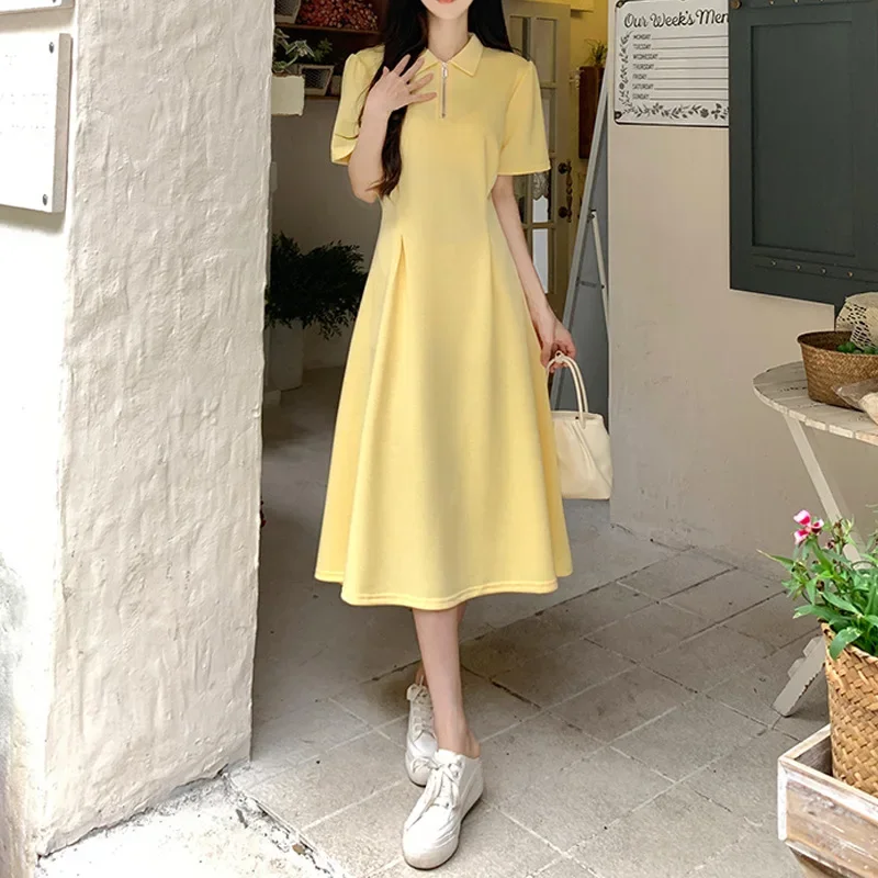 Повседневное платье-поло на молнии с французским воротником Новинка лета 2023