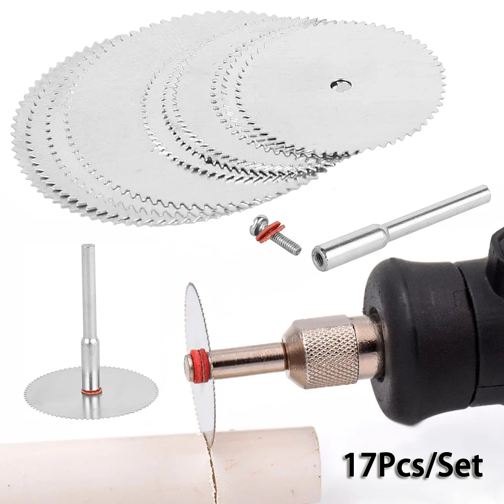 

17Pcs HSS Mini Circular Saw Blades 22/25/32mm Cutting Disc 3mm Connecting Rod Set Rotary Tool For Plastic Wood Electric Grinding