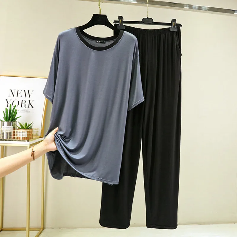 Summer Pajamas Set Casual Sleepwear For Women Elastic Short Sleeve Shirts Pyjama Women's Simple Color O-Neck Fashion Clothes