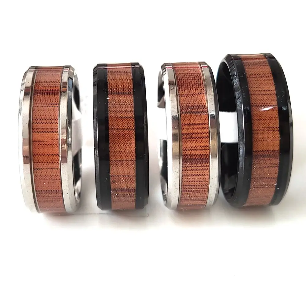 Кольцо мужское из нержавеющей стали 20 шт./лот с отделкой под древесину 8 мм