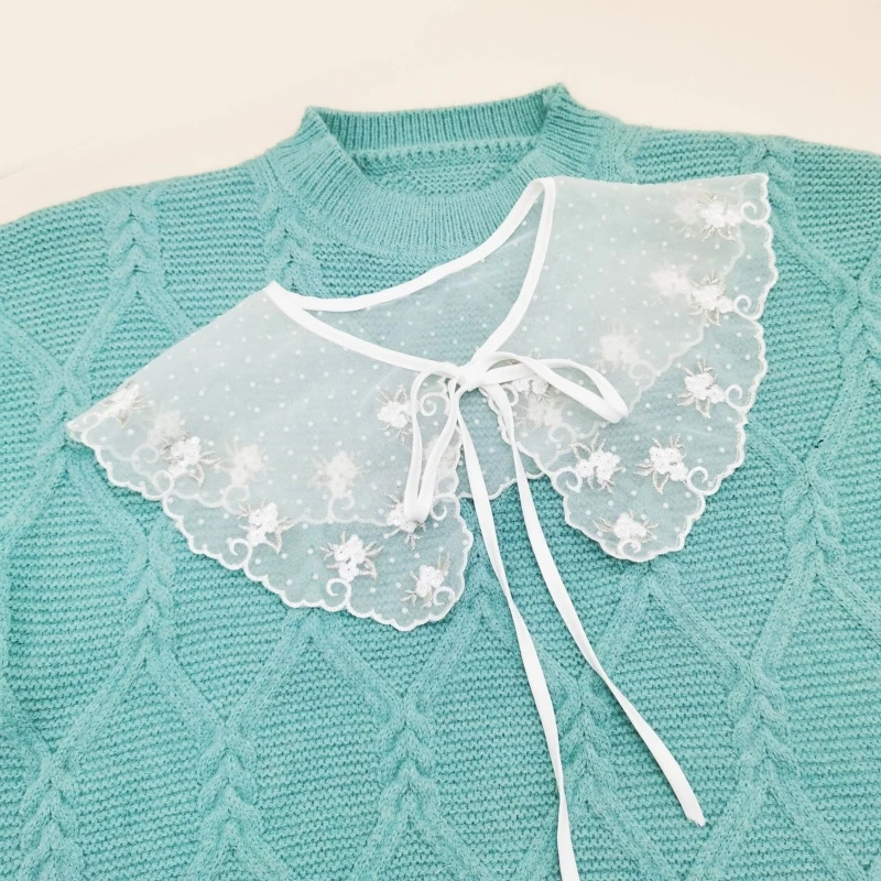 

White Shawl Fake Collar Female Shirt False Collars Ladies Detachable Doll Half Shirt Lace Lapel Blouse Shawls Wrap Decoration