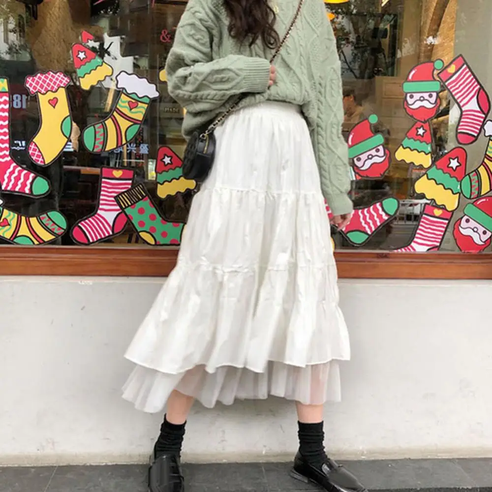 

2023 New Clothing Casual White Dress Tulle Elastic Skirt Women High Waist Fashion A Line Pleated Party Long Maxi