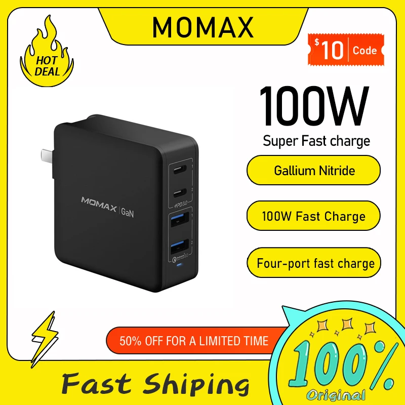 Momax 100W USB C Charger GaN 4-Port Fast Compact Wall Fast Charger for MacBook Pro/Air ThinkPad Dell XPS iPad iPhone 13 S22