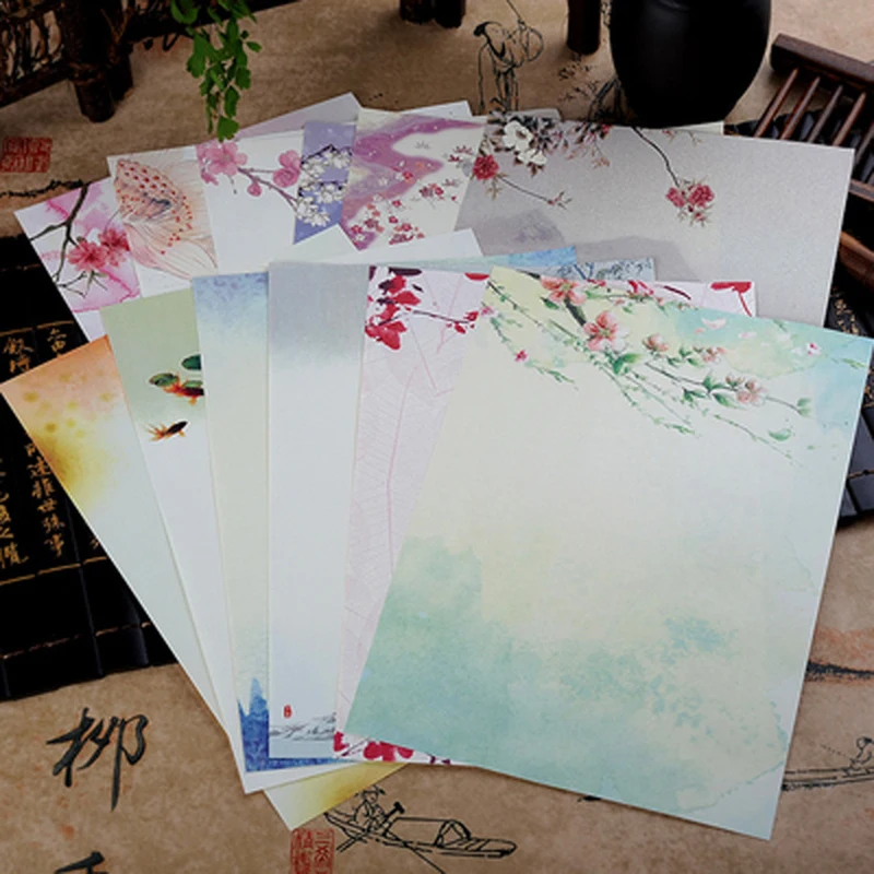 

Kraft Letter Paper 8 sheets Flower Design Letterhead Letter Writing Chinese Style Paper Letter Pad Drawing Sketch Pad Stationery