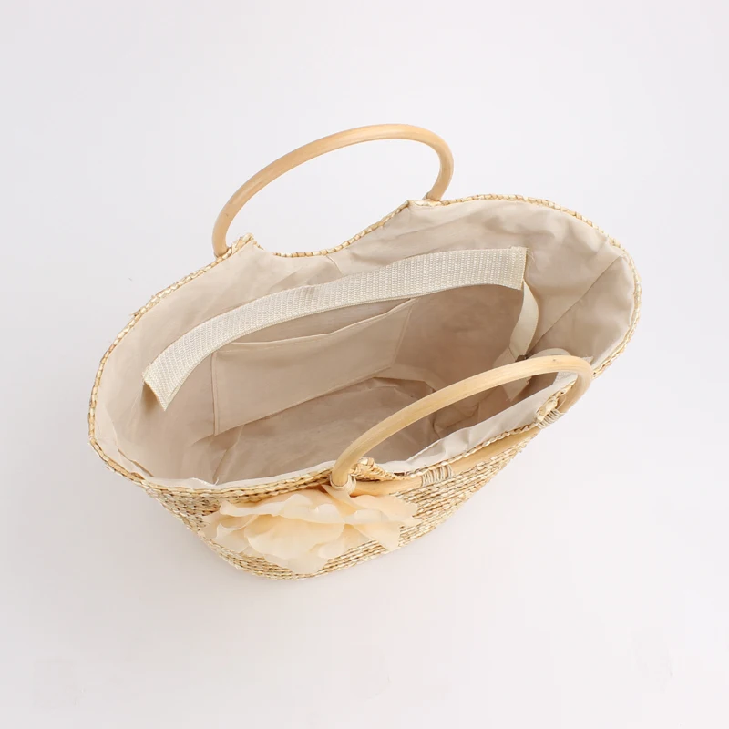 Casual Flower Rattan Large Capacity Tote Round Handle Wicker Woven Women Handbags Summer Beach Big Straw Bags Bali Travel Purse