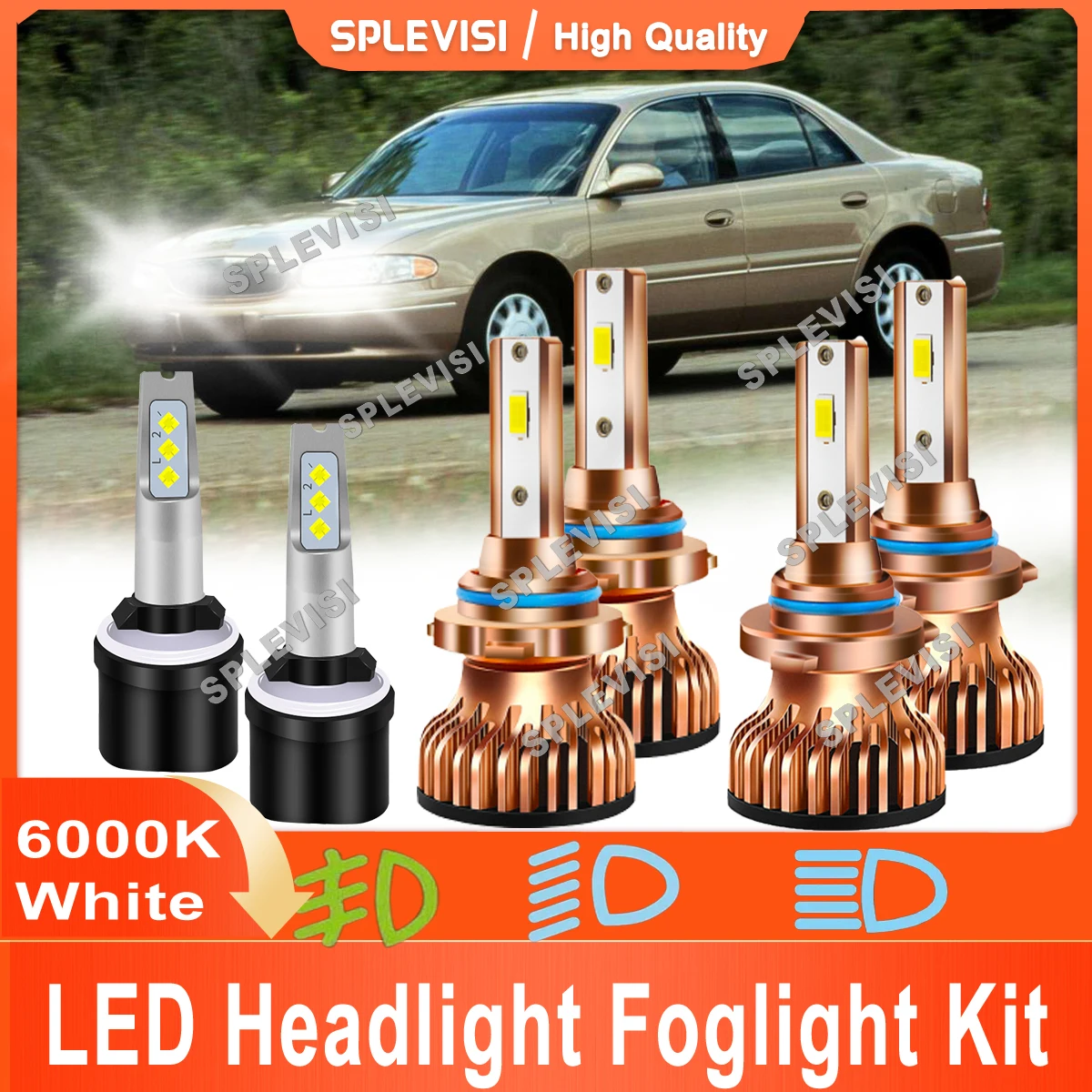 

Car Led Light 9005 High 9006 Low Beam 880 Foglamp For Buick Century 1997 1998 1999 2000 2001 2002 2003 6000K White Bulbs 12V 24V