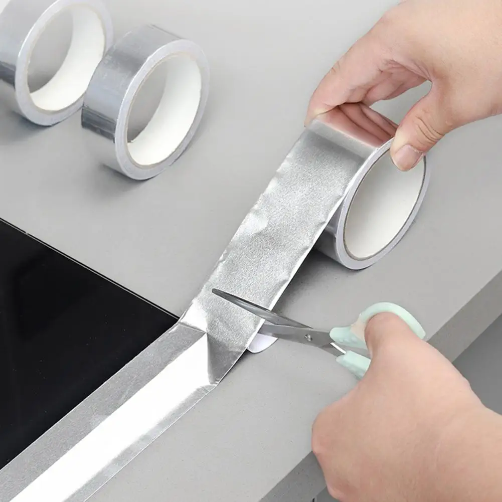 

1 Roll Foil Tape Temperature-resistant Stain-resistant Glossy Surface Professional Kitchen Adhesive Aluminum Tape Bathroom