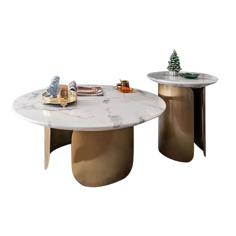

Nordic Marble Round Coffee Table Living Room Simple Side Table Light Luxury Modern Stainless Steel Dining Table Furniture