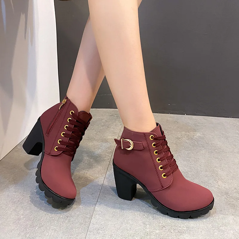 

2023 Women's Short Suede Boots Ladies Business Wear British Style High-heel Shoes Cross Elastic Band Zipper Buckle Plus Size