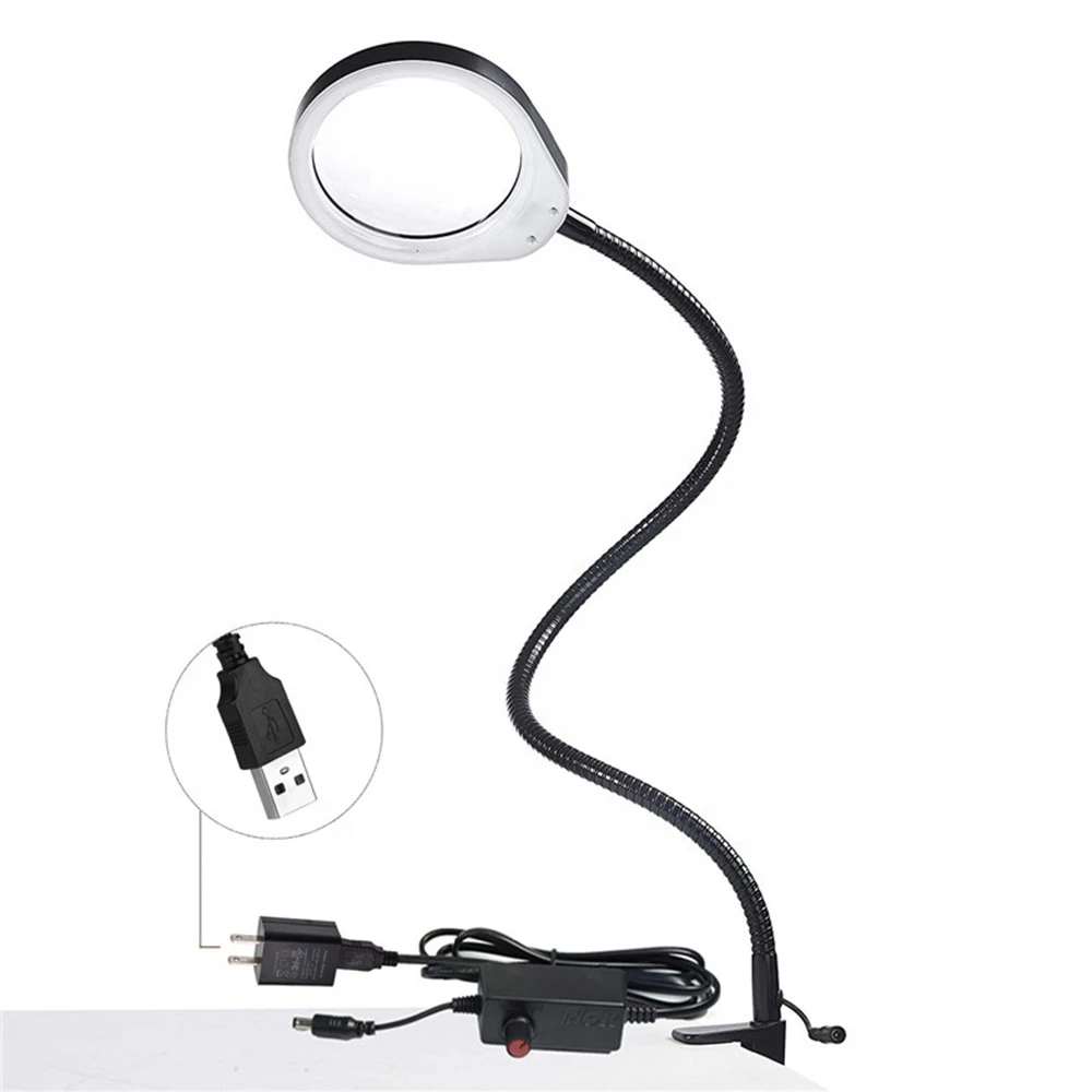 10X20X Illuminated Magnifier Glass Flexible Clamp-on Table Lamp Swing Arm Dimmable LEDs Desk Light for PCB Inspection, Beauty