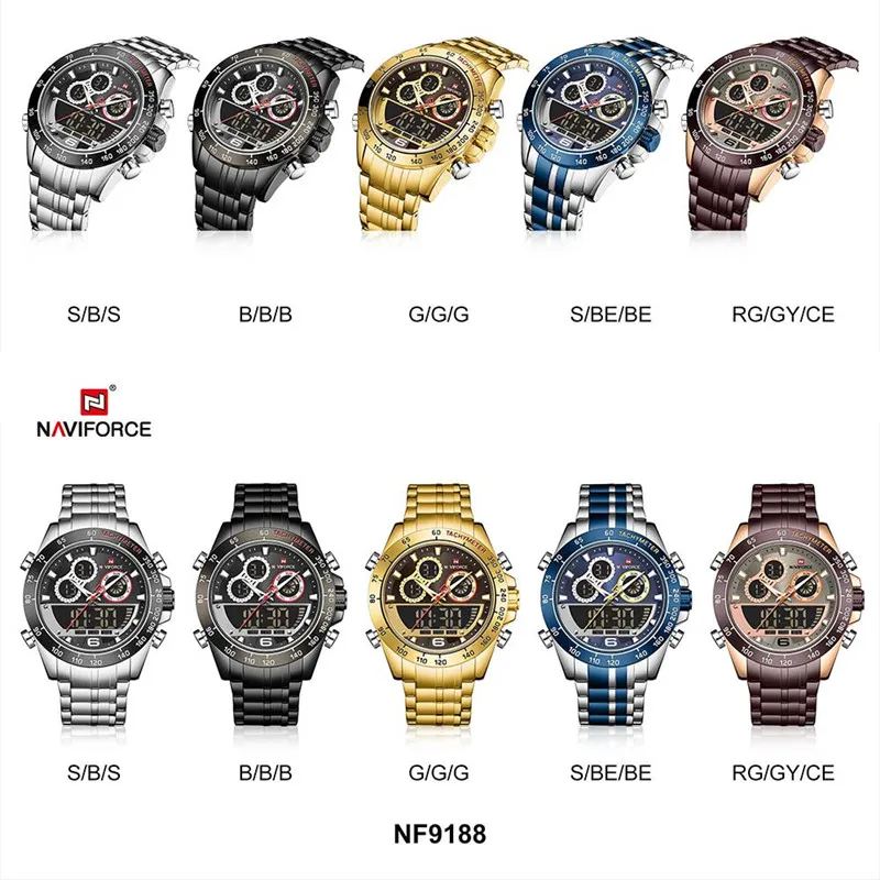 NAVIFORCE светодиодный мужские часы ведущей марки роскошные синие из нержавеющей